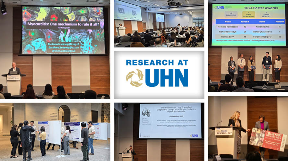 Collage of images of attendees and presentations from TGHRI event.